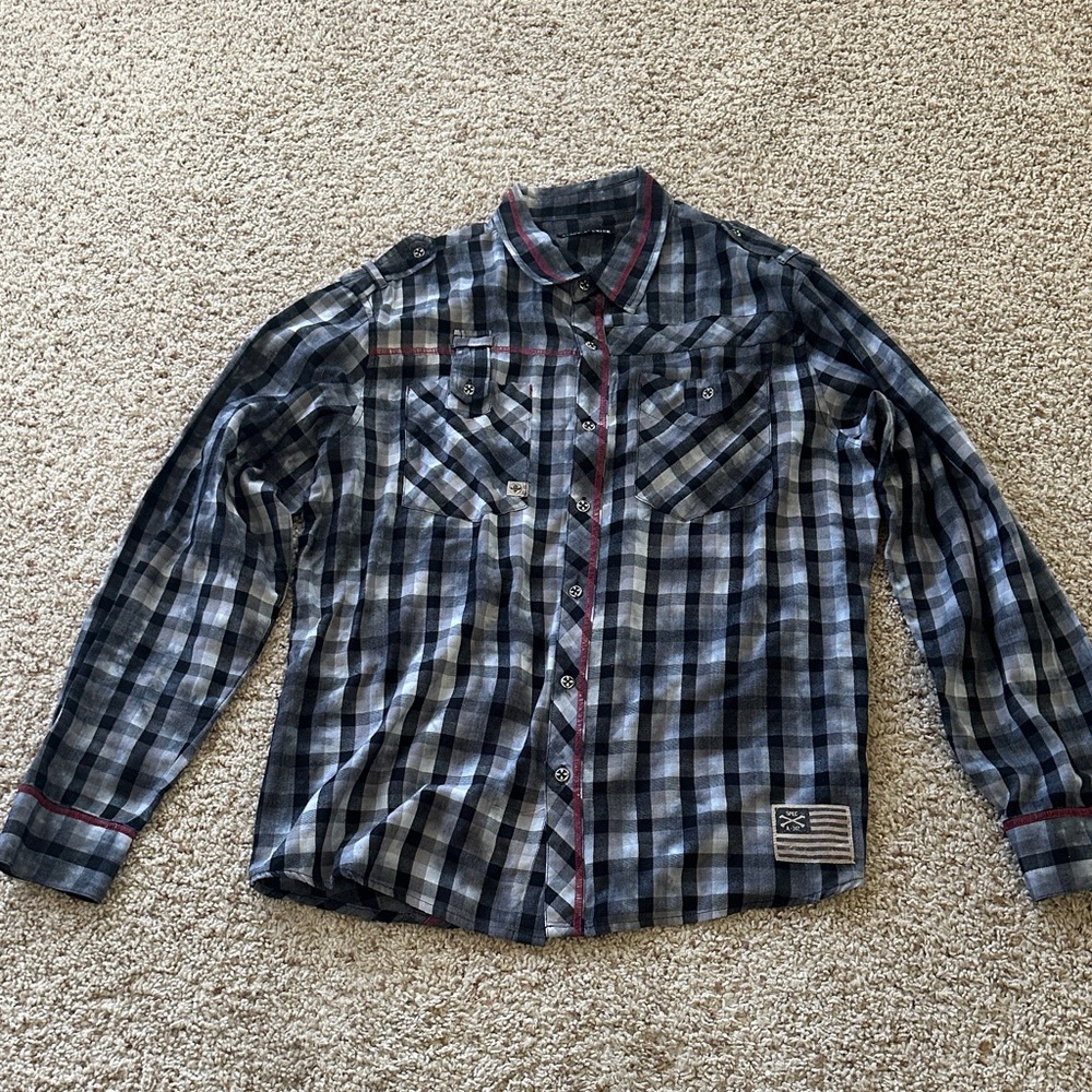 Affliction Men's Black Plaid Shirt